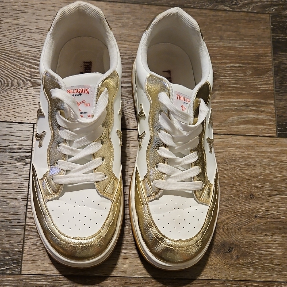 White and Gold Sneakers